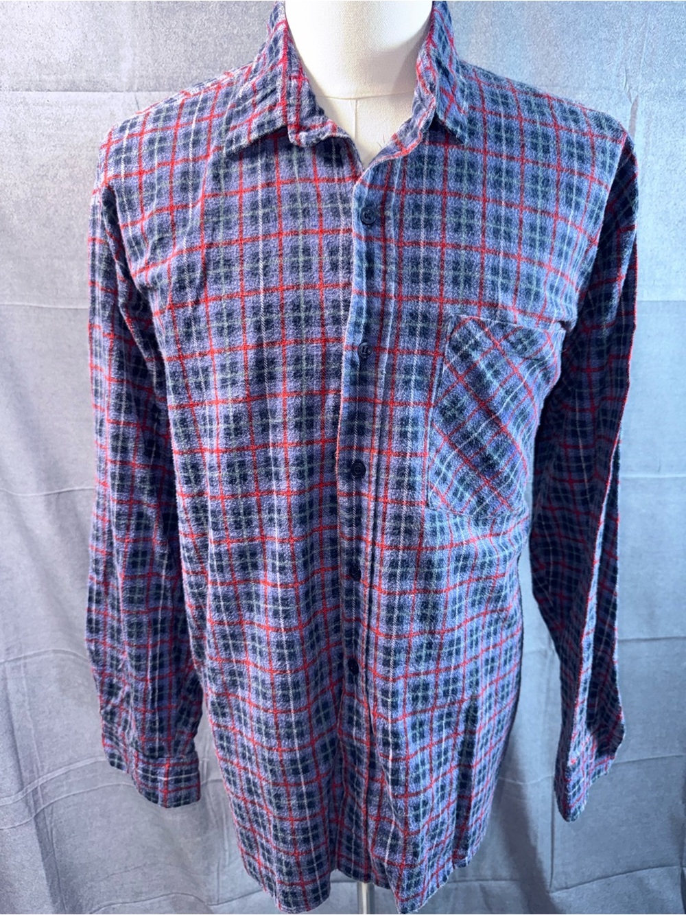1854-Open Trails Men's Plaid Button-Down Shirt - Blue & Red